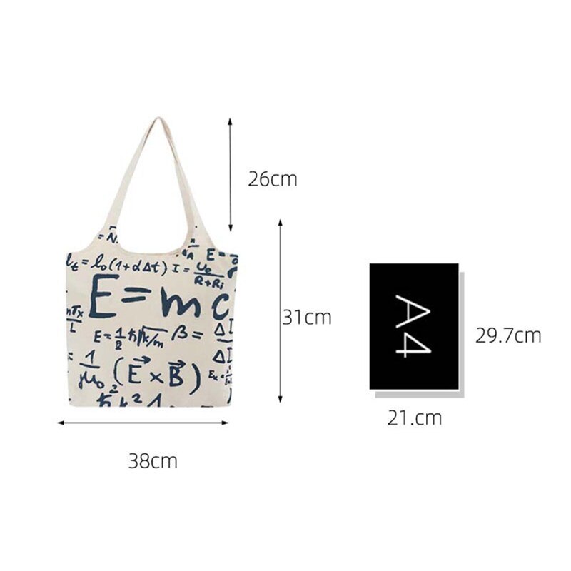 Purdored 1 Pc Vrouwen Math Formule Canvas Boodschappentas Vrouwelijke Schoudertas Eco Draagtas Meisjes Herbruikbare Grocery Shopper Tote tas