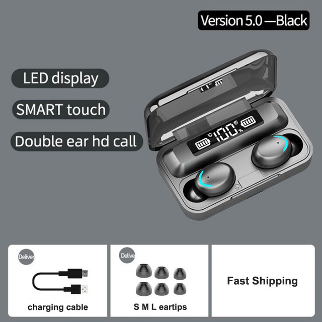 F9 TWS Drahtlose Kopfhörer Bluetooth 5,0 F9 TWS Bluetooth kopfhörer unterstützung Xiaomi / iPhone mit 2200mah Energie Bank 9D Stereo: Schwarz