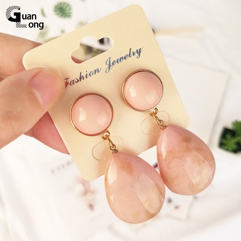 GuanLong Trendy Long Geometric Water Resin Earrings Women Jewelry Metal Dangle Round Acrylic Big Earring for Girls