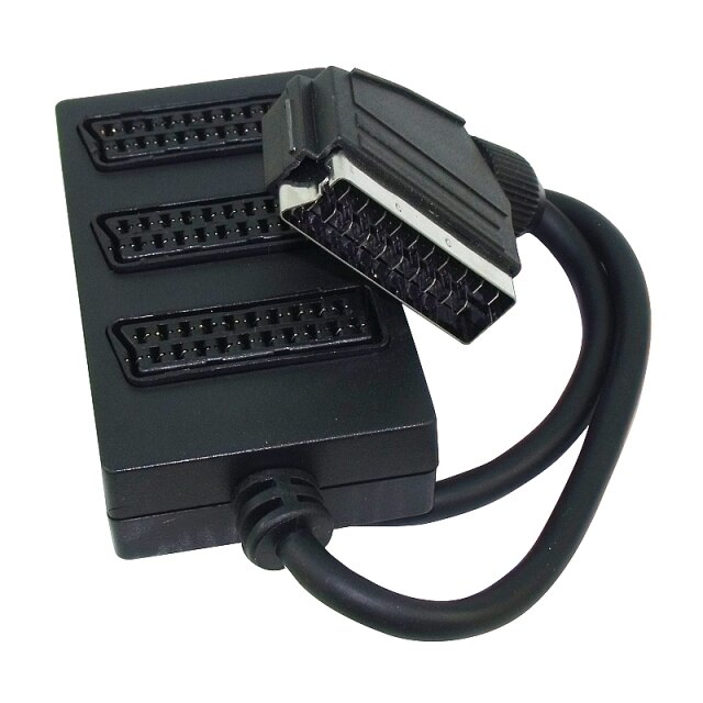 SCART Verteiler 3 Stck SCHWARZ (1 MÄNNLICHEN-3 WEIBLICHE SCART)