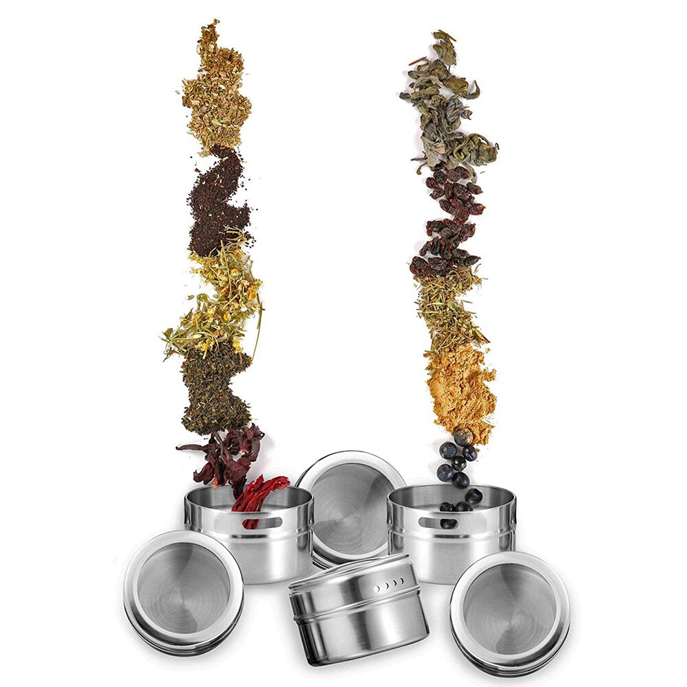 Couvercle clair magnétique pot à épices ensemble en acier inoxydable Sauce aux épices récipient de stockage pots cuisine D6