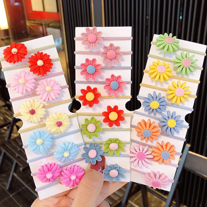 10 Pcs Bloemen Elastische Haarbanden Meisjes Vrouwen Scrunchy Paardenstaart Houder Elastiekjes Scrunchies Kinderen Hoofddeksels Haar Accessoires