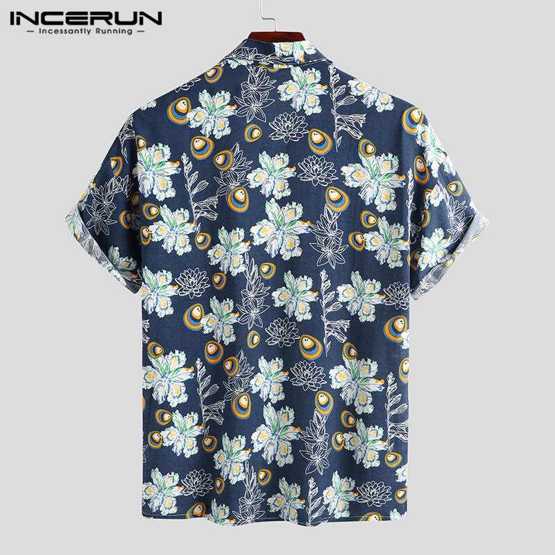Incerun heren hawaii overhemd bloemenprint casual korte mouwen revers chique zomer strand shirts streetwear camisa s -5xl