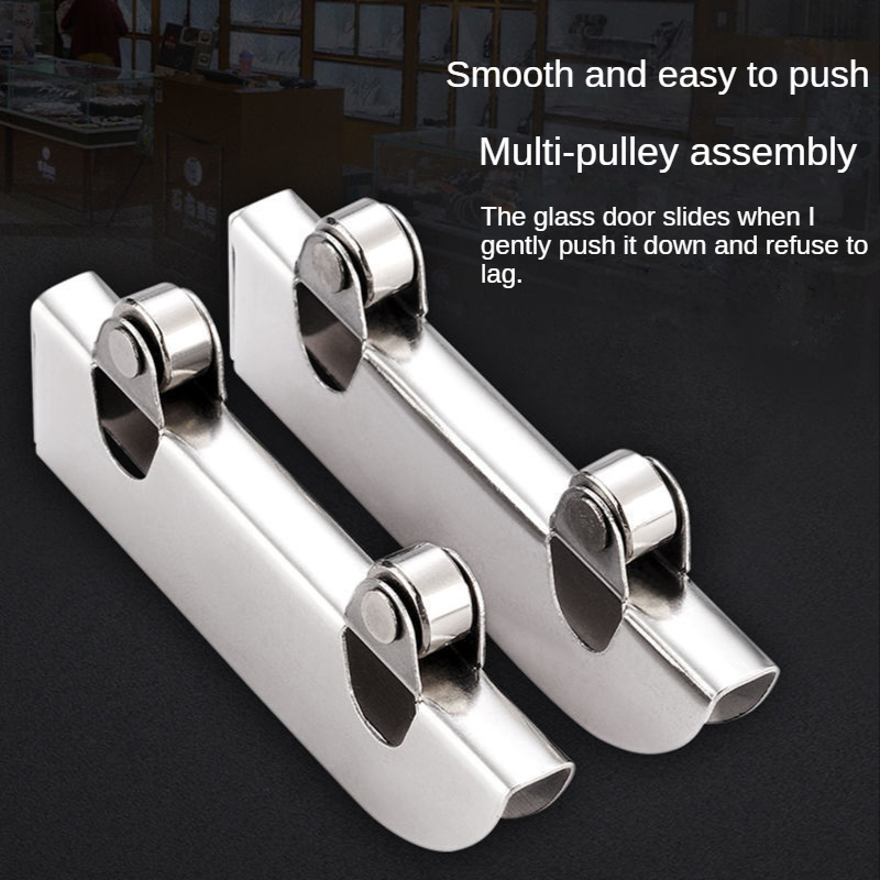 4pc Sliding Door Slide Rail 5mm Glass Track Stainless Steel Guide Wheel Double Knife Wheel Clamp Wheel Roller Track Accessories