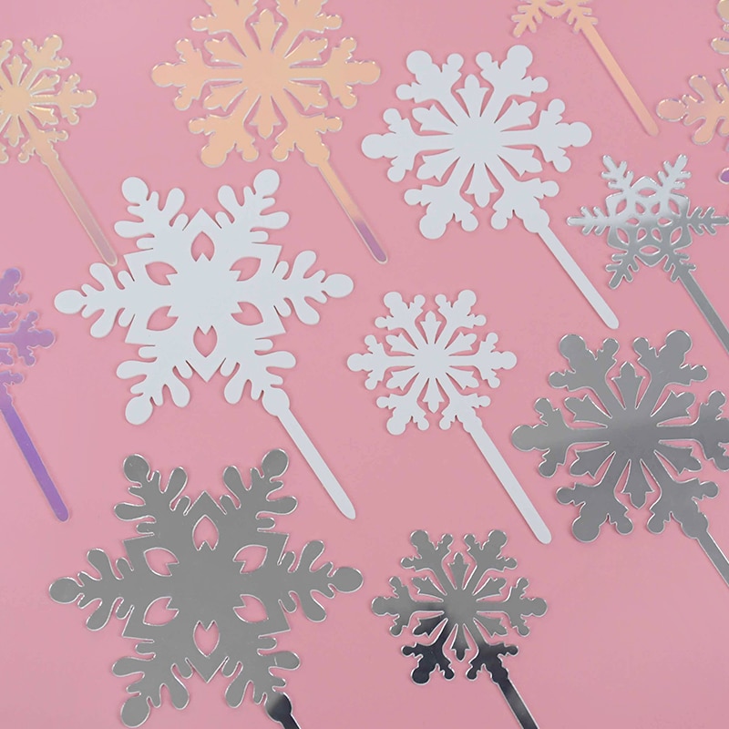 4 stuks/set mix acryl sneeuwvlok taarttopper verjaardagsfeest cupcake topper voor jaar kerstdecoratie taartdecoratie