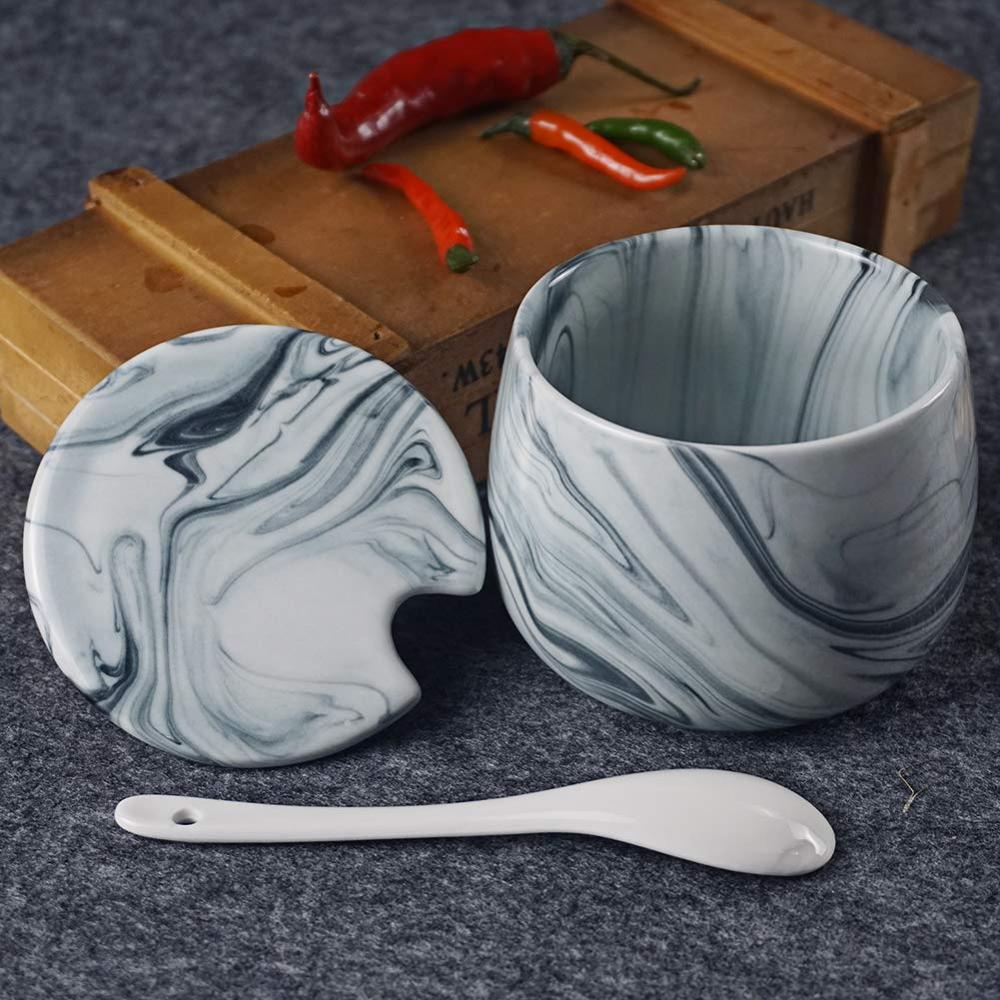 Sugar Bowl, Ceramic Black White Marble Sugar Bowl with Lid and Spoon for Home and Kitchen