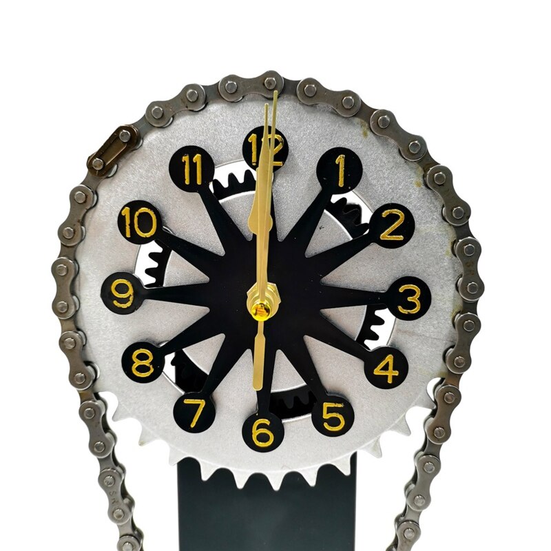 2022 Vintage Desk Clock Antique Gear Iron Timing Chain Shaped Battery Operated Tabletop Clock Rustic Farmhouse Living