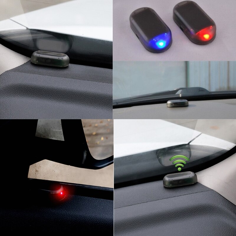 2pcs Solar Powered Car Alarm System,Vehicle LED Light Anti-Theft Flash Blinking G8TE