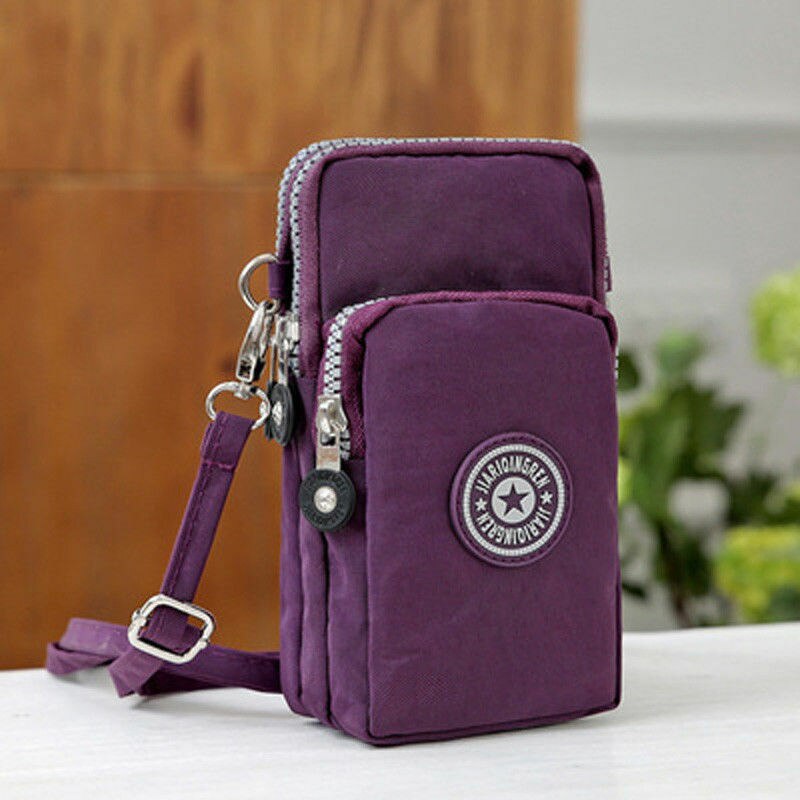 Cross-Body Mobiele Telefoon Schoudertas Pouch Case Riem Handtas Portemonnee Portemonnee: Paars