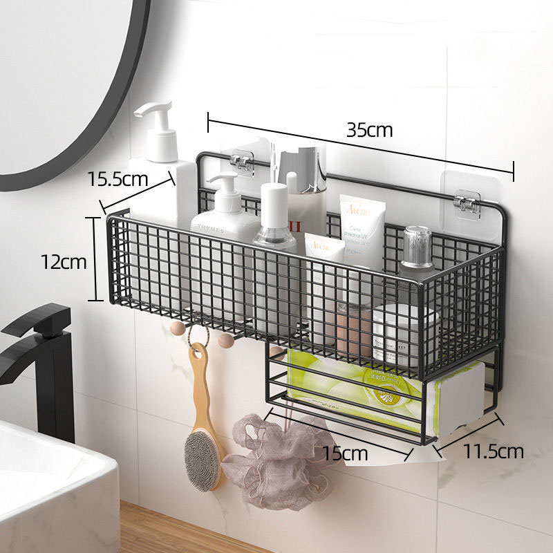 Bathroom Storage Racks Iron Metal Toilet rack washstand free punching wall hanging wall storage rack light luxury basket Gold: 6