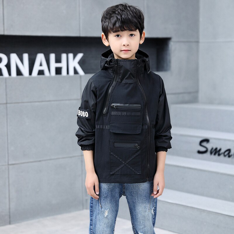 Children Outerwear Teenager Trench Coats Boys Coats and Jackets Letter Printed Boys' Hooded Windproof Kids Jacket Windbreaker