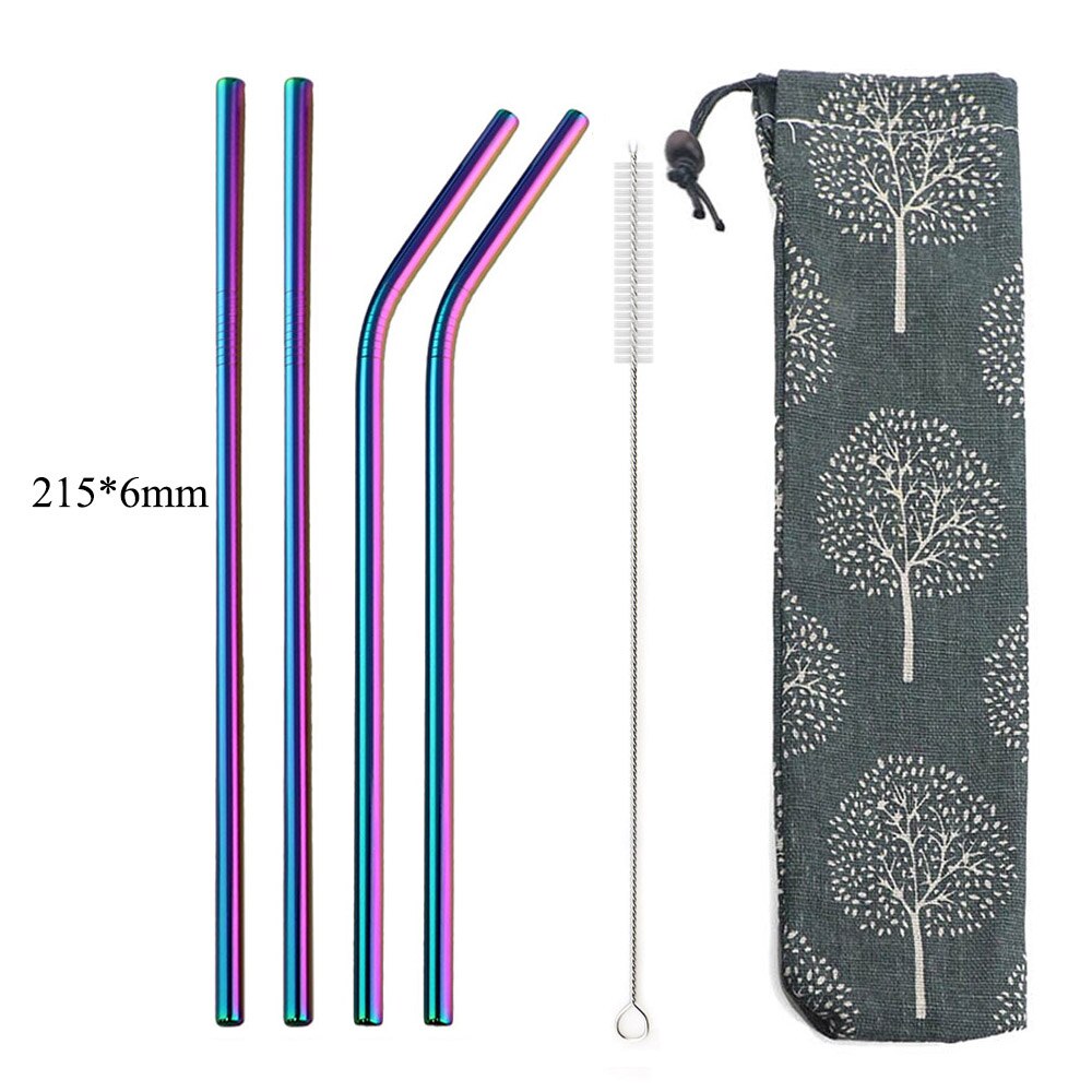 6 Pieces Rainbow Eco Friendly Stainless Steel Straw Reusable Metal Colorful Straws Metal with Brush & Bag Bar Tools: Rainbow B