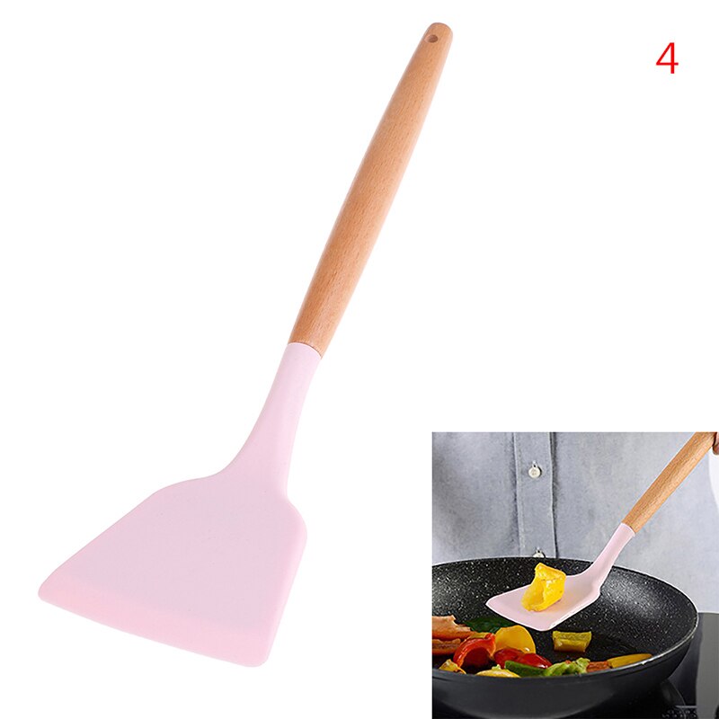 Food-Grade Non-Toxic Silicone Cooking Utensils Set Non-Stick Spatula Shovel Wooden Handle Cooking Tools Set: 4
