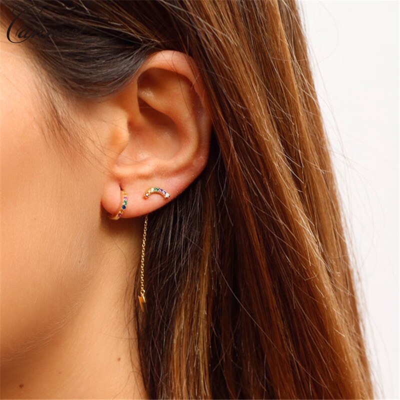 CANNER Long Tassel Earrings for Women Gold Color Chain Earings Zircon Lightning Earrings 925 Sterling Silver Jewelry Q40