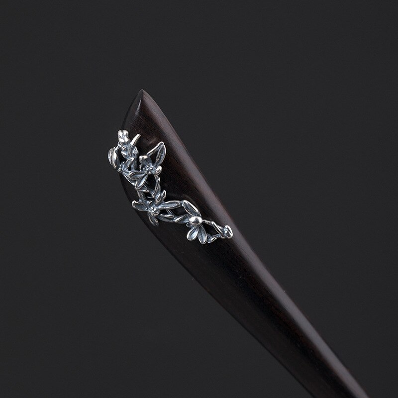 Sandelhout Bloem Mozaïek Sterling 925 Zilver Haar Sticks Luxe Japanse Haarspeld Haaraccessoires Vrouwen Hoofd Sieraden