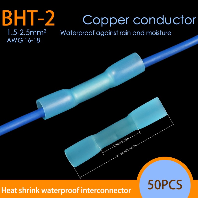 50-teiliges wasserdichtes Schrumpfdraht-Anschlüsse-Set, Kfz-Elektro-Anschlussklemmen-Set, Stoßspleißverbinder, 22–10 AWG: Elfenbein