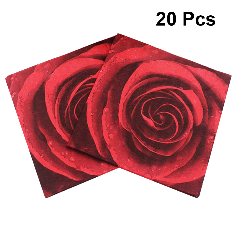 20 Sheets 33x33cm Red Rose Printing Napkin Disposable Paper Napkins Party Supplies for Valentine's Day