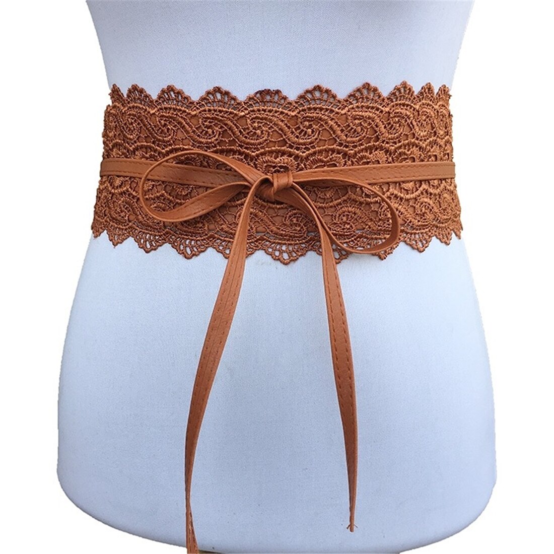 Cinturones de cuero suave de encaje para mujer, cinturones de lazo ajustables anchos, lazo Multicolor, accesorio salvaje para vestidos, Tops, decoración,: Camel