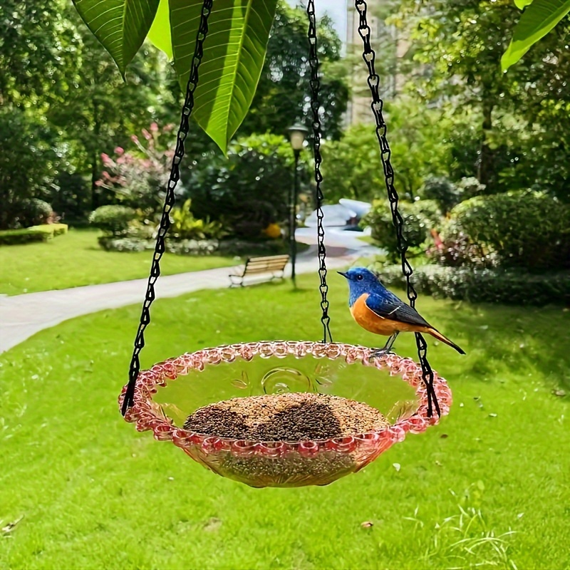 Decorative Hanging Bird Feeder with Chain - Dual-Bowl for Outdoor Garden & Yard, Attracts Hummingbirds: Pink