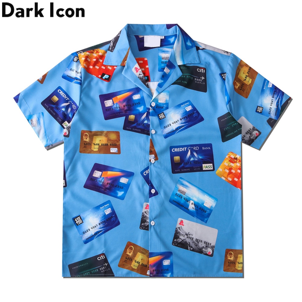 Dark Icoon Creditcards Volledige Gedrukt Vintage Shirts Mannen Hawaiian Shirts Turn-Down Kraag Beach Shirts