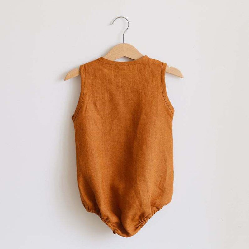 Tuta per bambini senza maniche estiva in cotone e lino per neonato pagliaccetto per bambino Set di abbigliamento per bambini gilet per bambini