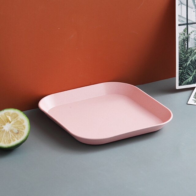 Multifunction Cutlery Set Plate Plastic Plate Spit Bone Snack Cake Dessert Candy Plate Dining Table Trash Plate Slag Plate: Pink-Shallow plate