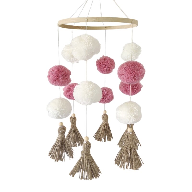 Carillon à vent en bois pour bébé, Mobile, pompon coloré en peluche, boule suspendue