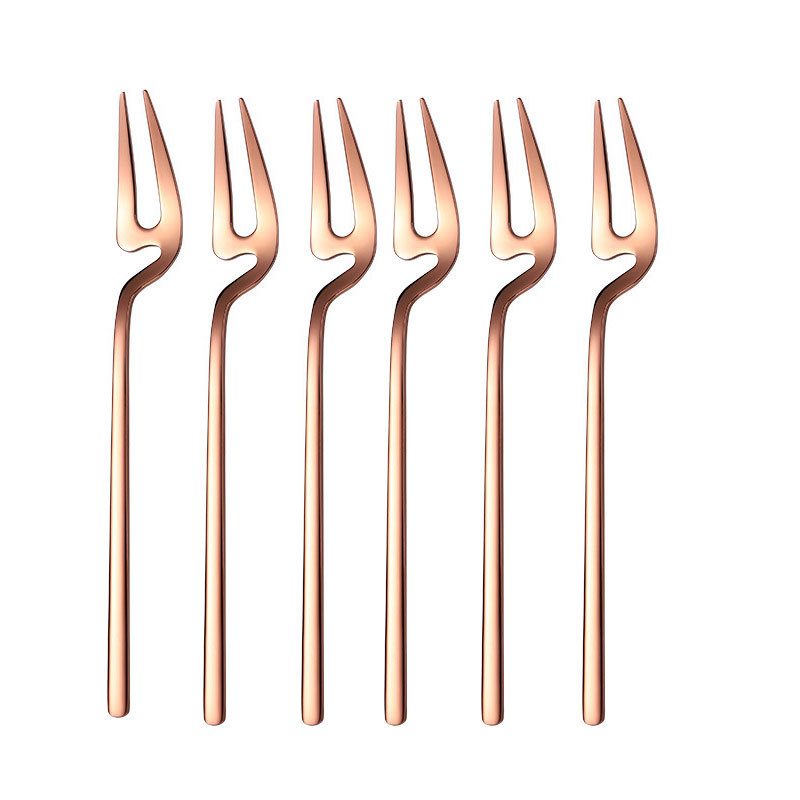 6pcs/set Demitasse Espresso Spoons Mini Coffee Spoons 5.6 Inche Dessert Sugar Tea Ice Cream Spoons Dessert Cake Fruit Forks Set: RosegoldFork6pcs
