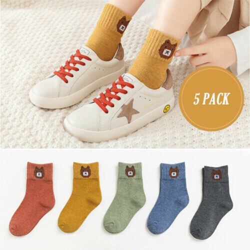 5 Pairs Cute Unisex Cotton Kids Baby Socks Anti-Slip Infant Knee High Sock Toddlers Girls Boys Socks For 1-12Years: B / XL