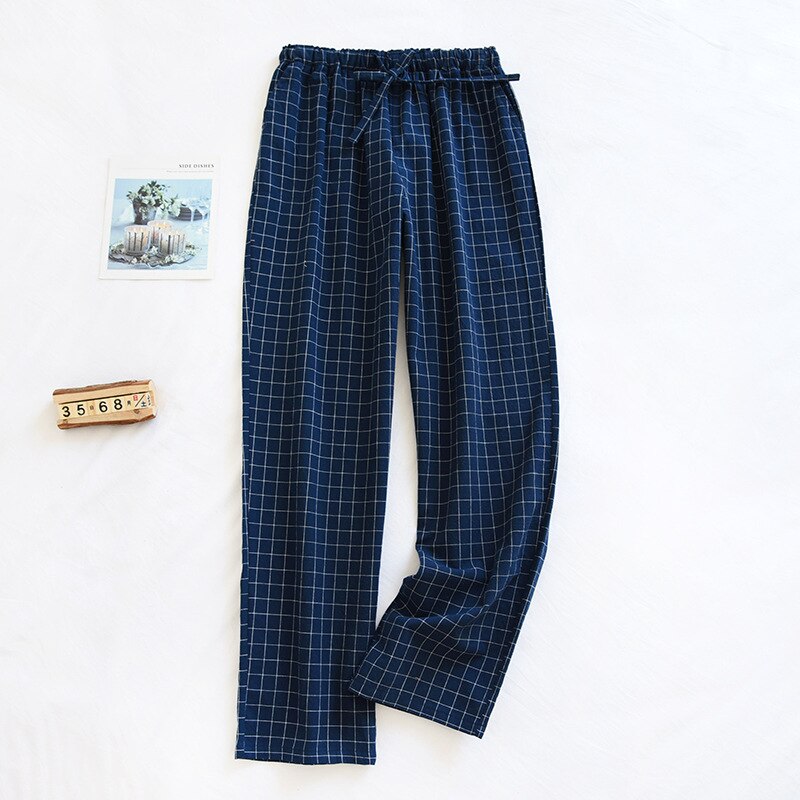 Baumwolle Frauen Schlaf Böden Plaid Elastische Taille Hause Hosen Dünne Hause Hosen Nachtwäsche Hosen 122996WKA: dunkel Blau / XL