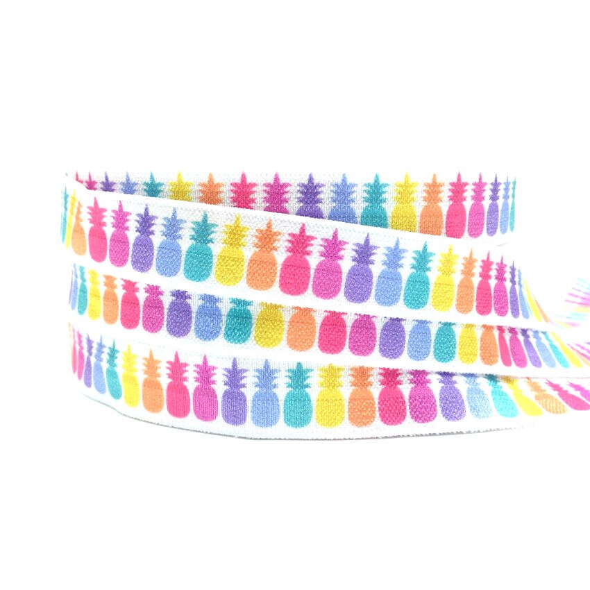 5 Yards 16mm Kleurrijke Ananas Gedrukt Vouw over elastische FOE Hand Ambachten Accessoires DIY Haar das elastische banden