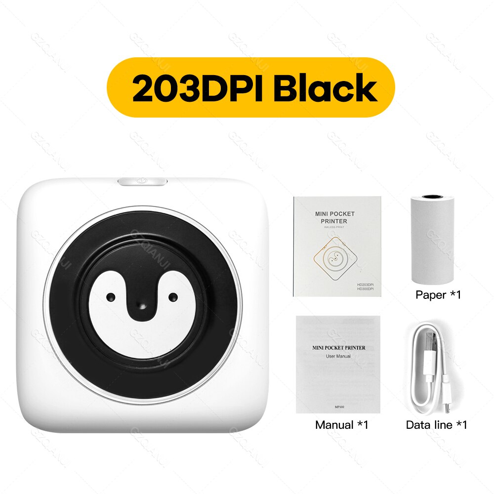 304 dpi mini bluetooth valokuvatulostin lämpö langaton puhelin tulostin mobiili kuva muistiinpanoja tarra tarratulostus 203 dpi tulostin: 203 dpi musta