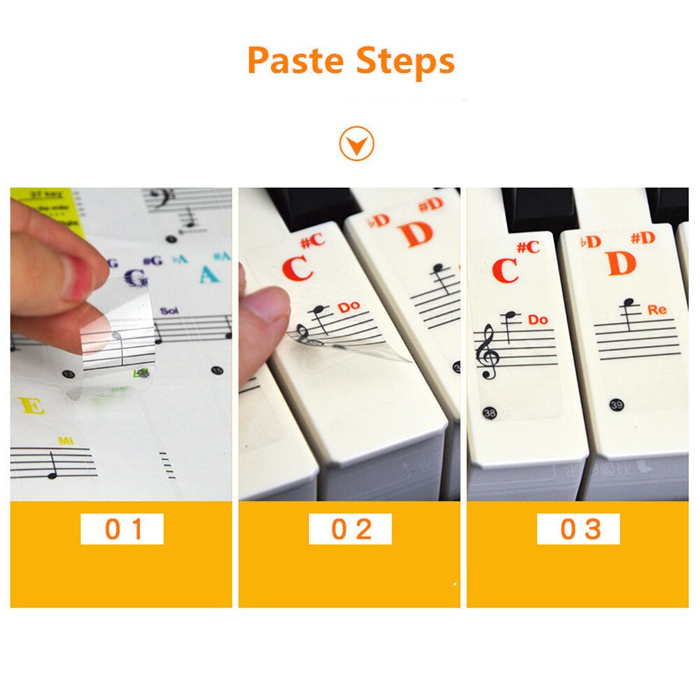 37/49/61/88 color Transparent Piano Keyboard Stickers Electronic Keyboard Key Piano Stave Note Sticker Symbol for White Keys