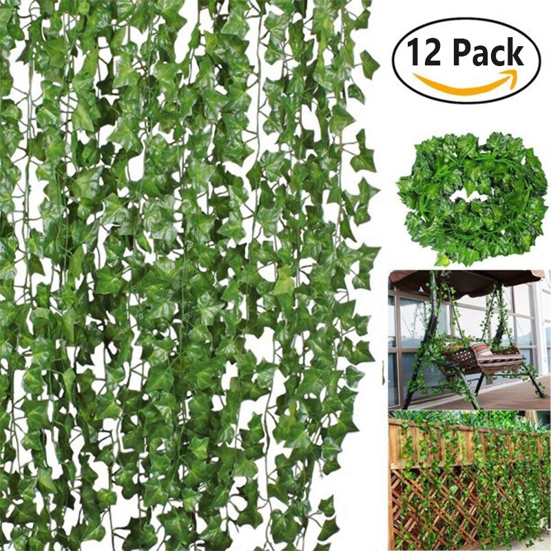 Guirnalda de hojas de hiedra, 12 Uds. Seda verde colgantes artificiales, plantas, hojas de vid, flores falsas, hojas, guirnalda de flores, decoración para casa, Bar