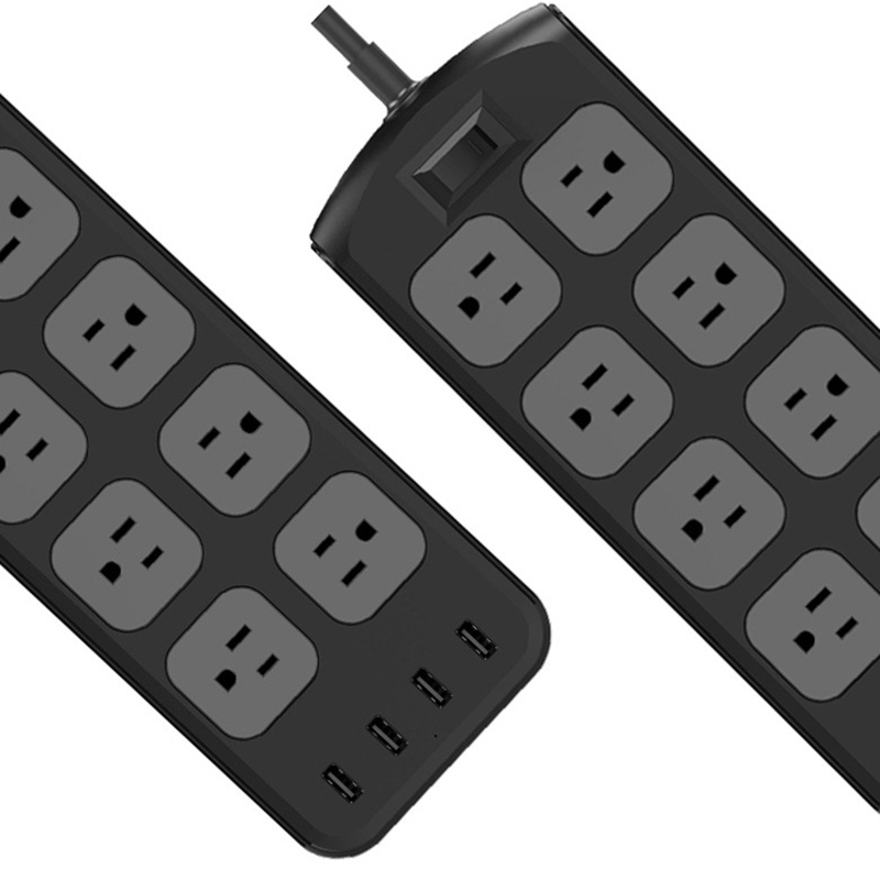 Power Strip With AC 8 Outlets 4 USB Charging Ports 2500W 5.9Feet Extension Cord Surge Protector For Home Office-US Plug