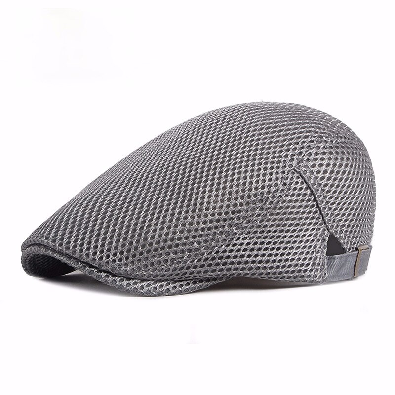 Summer Thin Hollow Mesh Breathable Adjustable Free Size 55-60cm Casquette Visors Sun Hat Beret Retro Baseball Cap: Gray