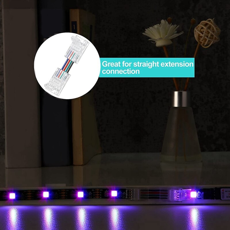 4-Pin Rgb Led Licht Strip Connectors, 0.39Inch Solderless Adapter Terminal Uitbreiding Connector Voor 5050 Smd 4 Dirigent