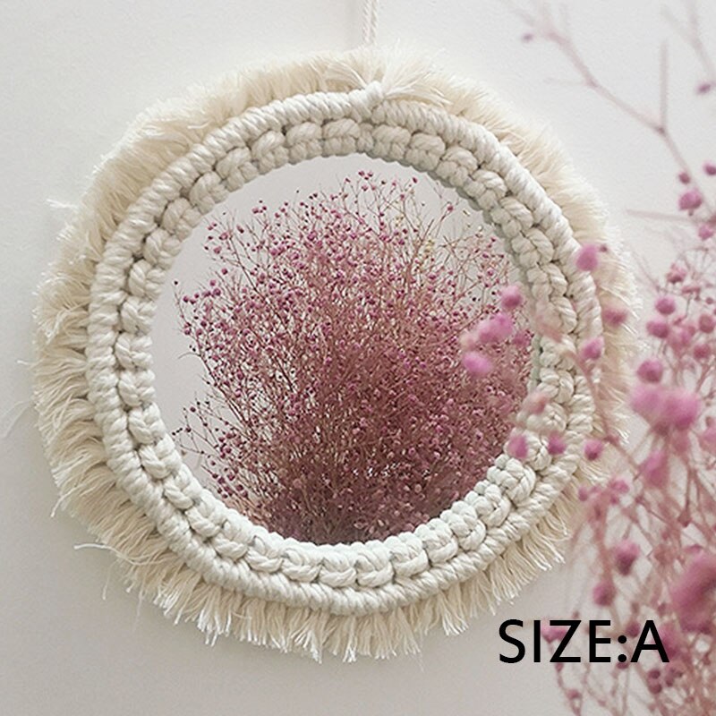Bohemisk dekor vägg hängande vardagsrum speglar cirkel stor blomma vintage glas macrame mandalahome sovrum vägg deor spegel: En spegel