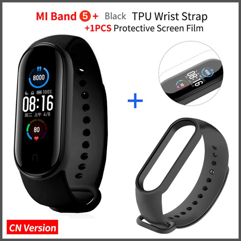 1.1" Original Xiaomi Mi Band 5 Smart Bracelet AMOLED Screen Miband 5 Smartband Fitness Traker Bluetooth Sport Smart Wristbands: CN Add Black