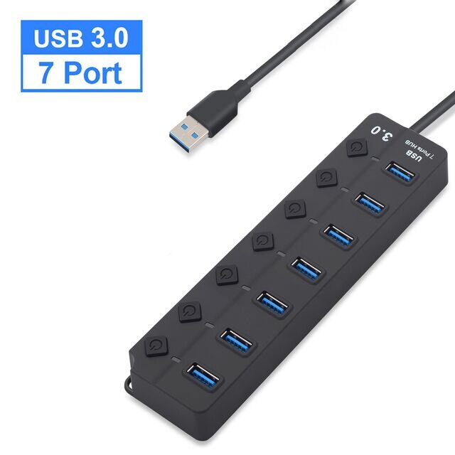 Usb hub 3.0 højhastigheds 4 / 7 port usb 3.0 hub splitter tænd/sluk-knap multi laptop pc hub usb 3.0 hub til pc computer tilbehør: 7 porte hub