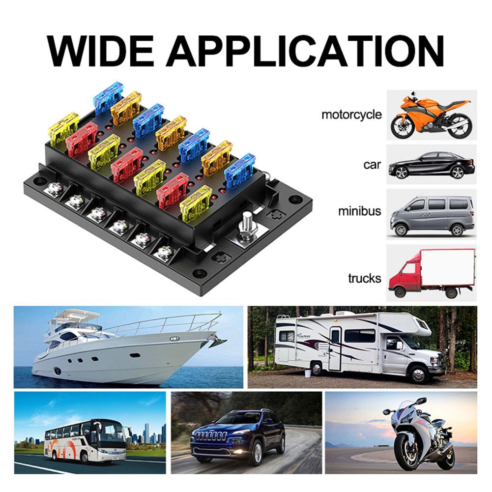 One In 12 Out 12 Way Fuse Box With LED Short Circuit Indicator Light Fuse Holder For Medium-sized Manual Reset Fuses