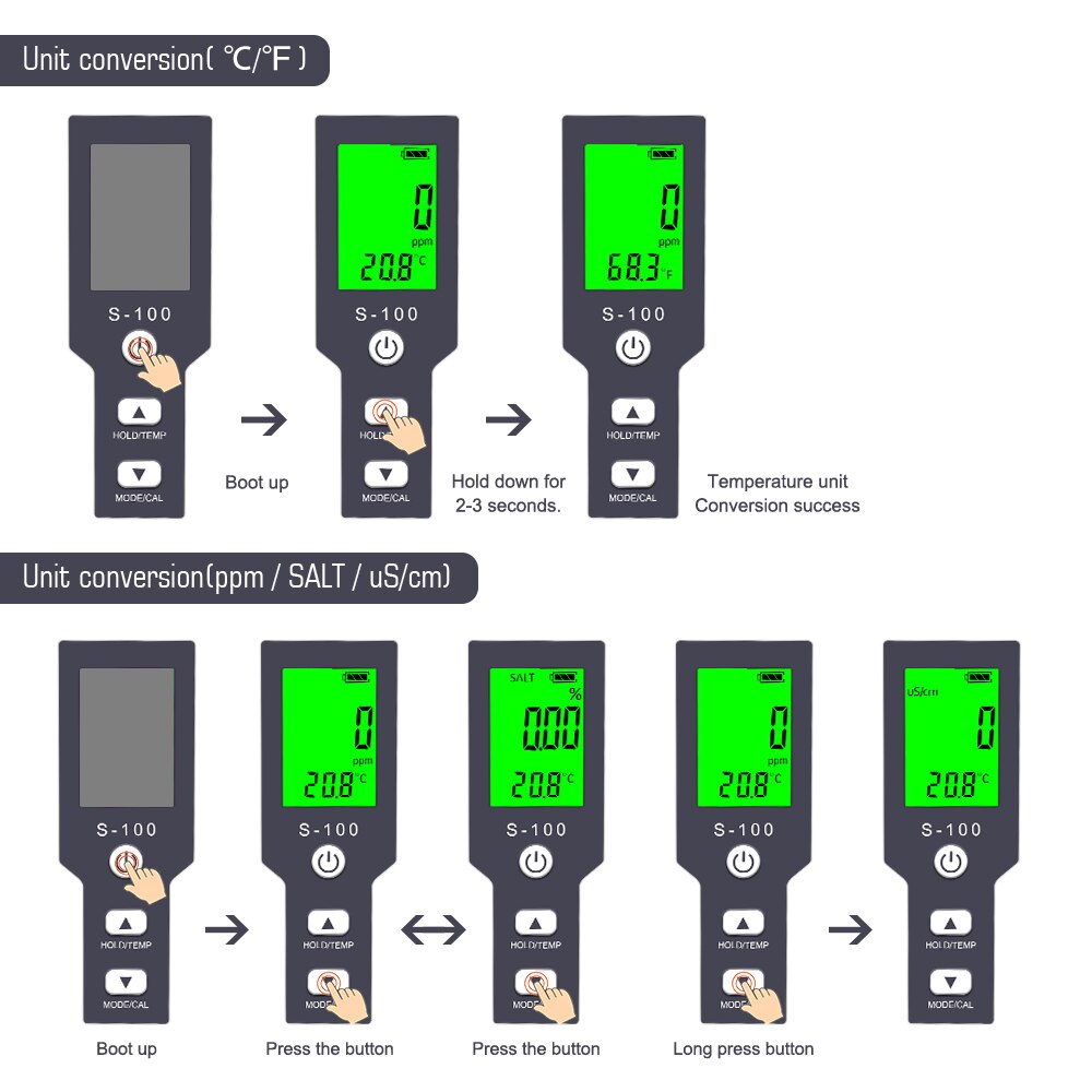 Yieryi S-100 Salinometer 4 in 1 TDS/EC/Salinity/Tem Meter Digital Water Monitor Tester For Pool SPA Salinity Tester