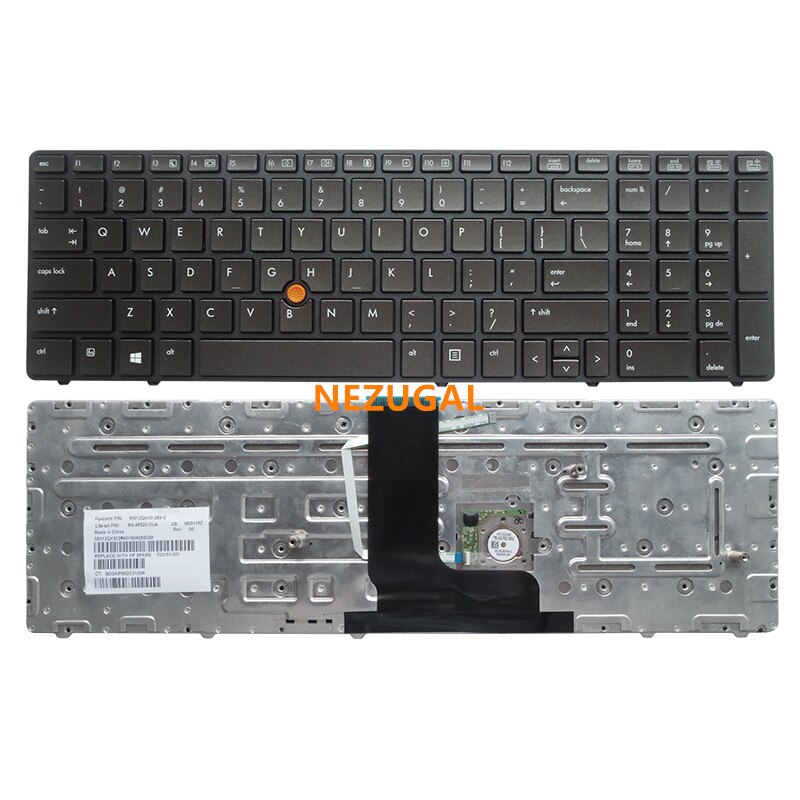 US Laptop Keyboard for HP Elitebook 8560W 8570W English with Backlit Keyboard: No backlight