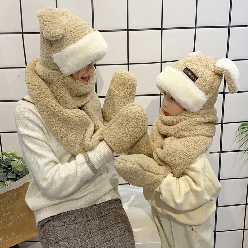 Jesienno-zimowa czapka dla niemowląt urocza dziewczyna chłopiec z aksamitną wiatroszczelną osłoną na szyję dla dzieci ocieplające głowę nauszniki: T3 / 5-10 years old