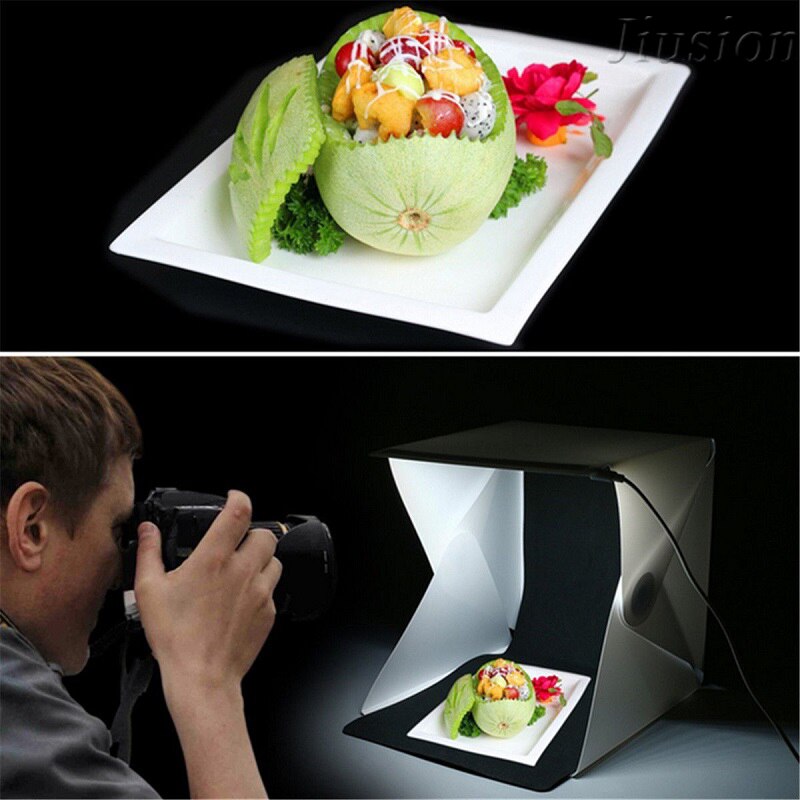 Tragbare Foto Studio Schießen Zelt Faltbare Gebaut-in LED Licht Kasten Softbox Bausatz mit 2 Kulissen (Weiß Schwarz) für Fotografie