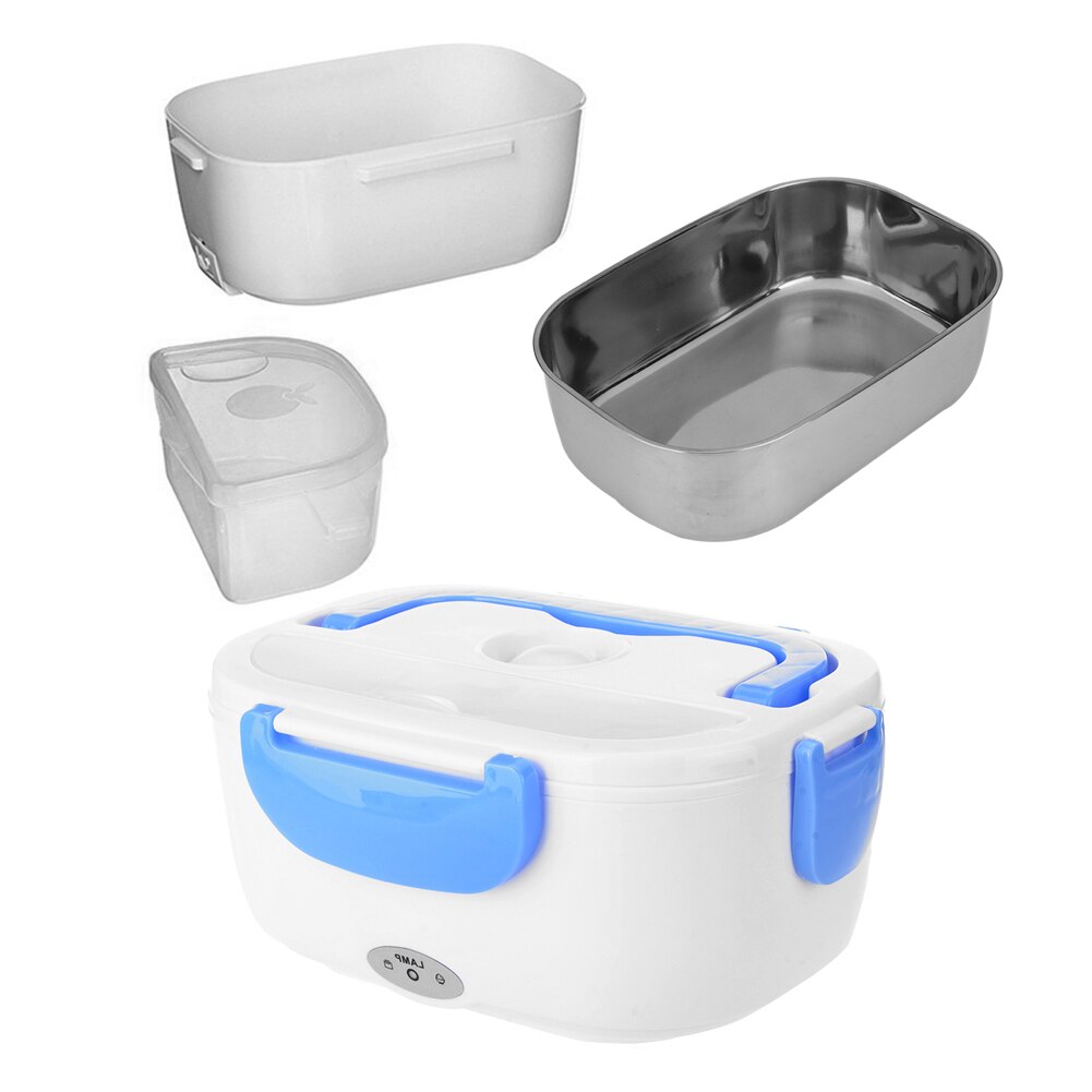 Fiambrera de calefacción eléctrica portátil, contenedor de comida para coche y hogar, 12V, 110V, 220V, calentador de comida, vajilla, calentador de comida, contenedor de arroz: Blue / EU plug