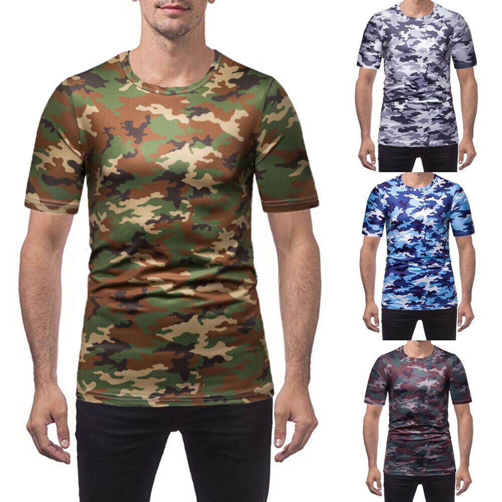 Camisetas entalladas informales para hombre, camiseta de manga corta para culturismo, camisetas de camuflaje informales, novedad de