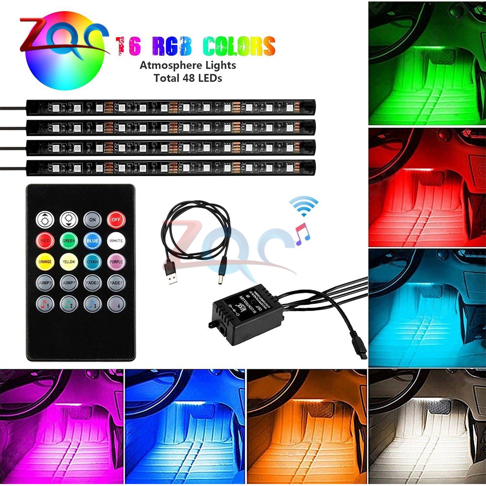 4 stuks LED Strip Auto RGB Lichten Kleurrijke USB SMD5050 DC 5V 12V Waterdichte Flexibele Tnterior Licht Tape voice Muziek Geactiveerd Neon
