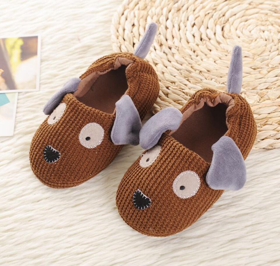 Baby thuis gebreide hond katten pantoffel warme zachte binnen vloer pantoffels jongen meisjes kinderen cartoon schoenen kinderpantoffels