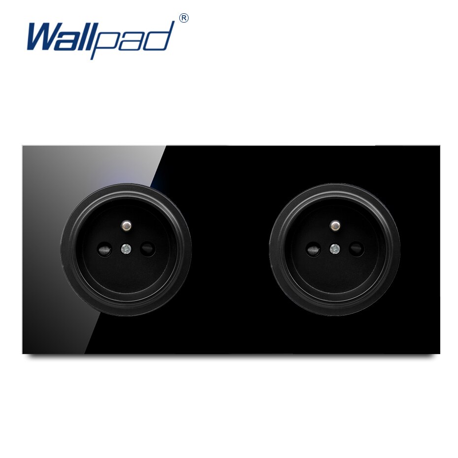 Wallpad Random Click Push Button Wall Light Switch With LED Indicator Socket Black Tempered Glass Panel For Home: 2 EU French Socket